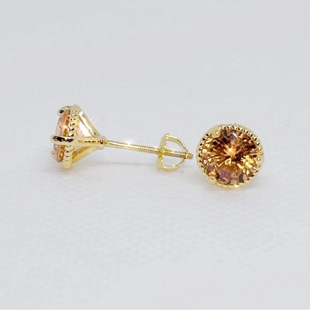 18k Yellow Gold Plated Sterling Silver Screw-Back 1.28ct Each Morganite Studs - Picture 3 of 13